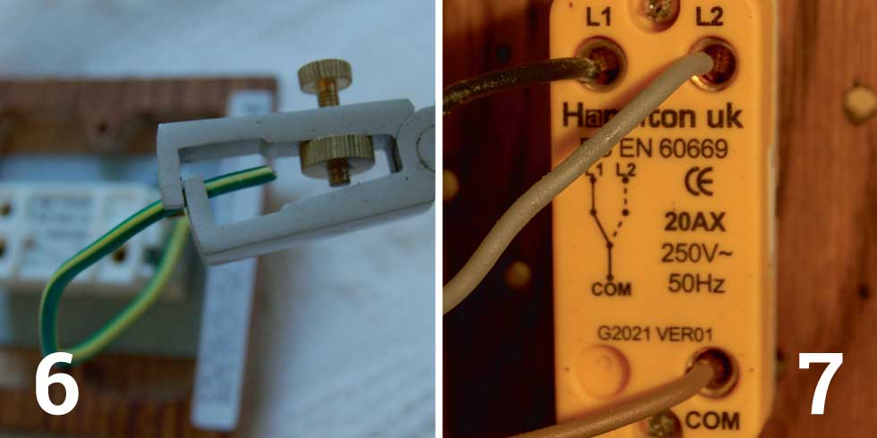 Bare the earth wire and connect it up to the earth terminal on the wall box; The earth connection from the cable should already be made, but remember to make the additional earth connection from faceplate to wall box if necessary