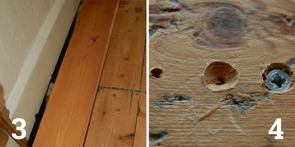 Cut a new board section from scratch to replace a worn-out piece; Screw the floor board into the joist to eliminate squeaks