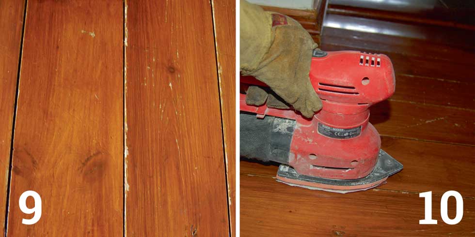 Make good any ‘cupped’ edges; Use a sanding block or an electric sander to take the high point off the edges