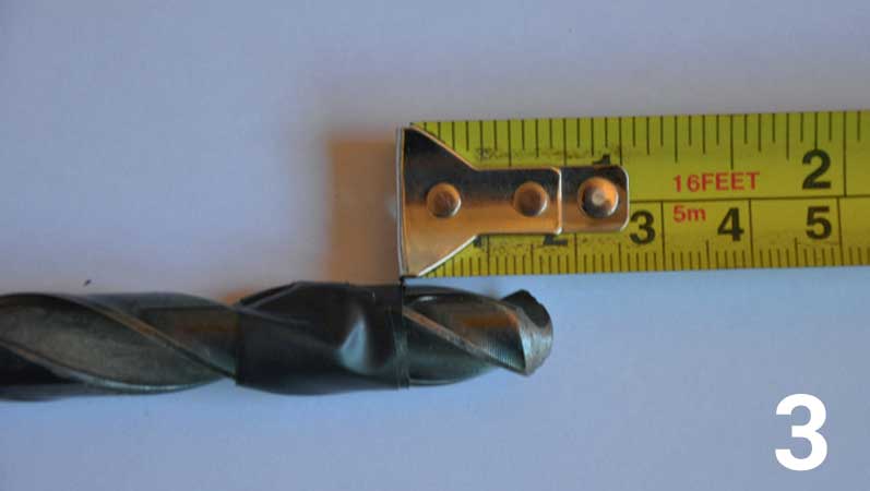 The other two holes marked off in step one should be drilled from the outside to a depth of 16mm with a 13mm drill bit
