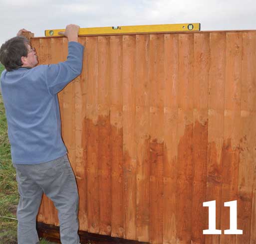 Use a spirit level to check the fence panel is level