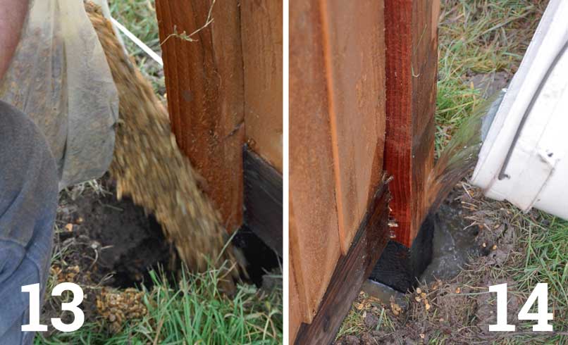 Once all the panels are in place check fence is level; Keep the mix just below the natural level of the ground so the set concrete can be covered over with earth or turf