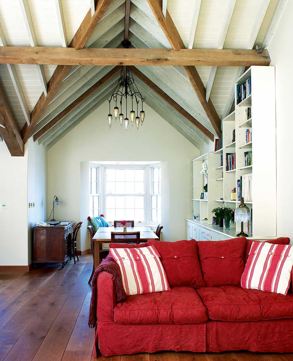 high ceilings in the first-floor living room