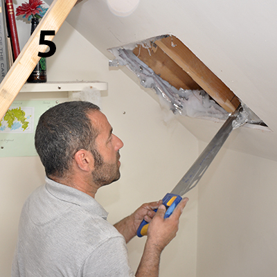 cut away plasterboard on storey above