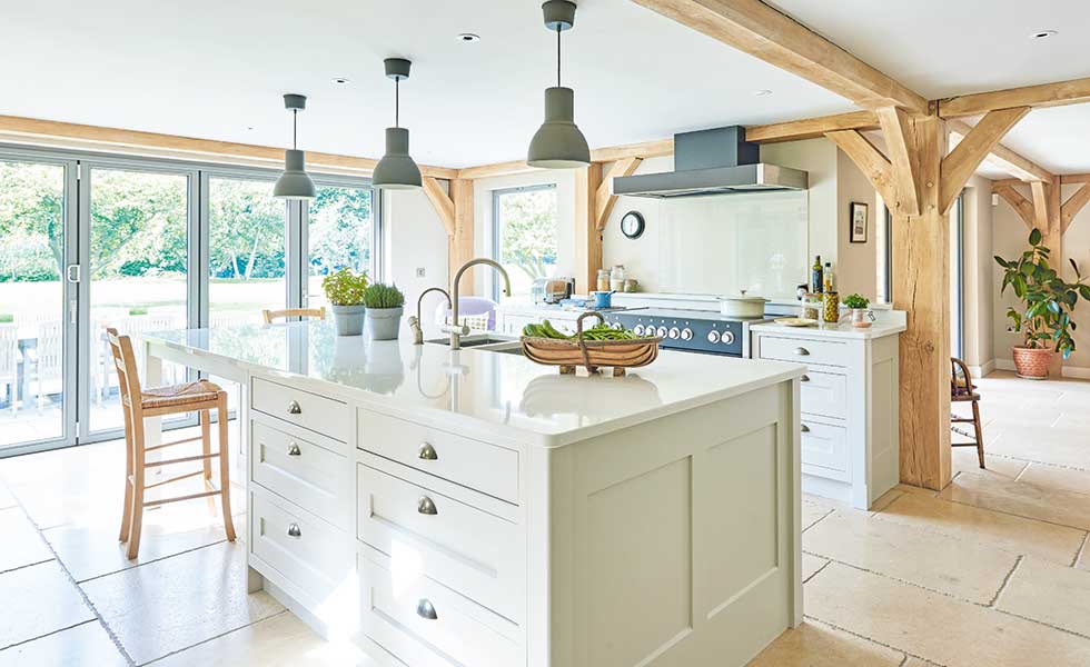 broken plan kitchen in oak frame self build