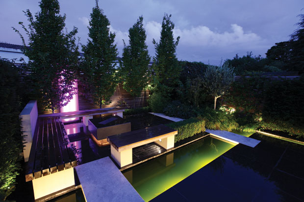garden lighting scheme at night