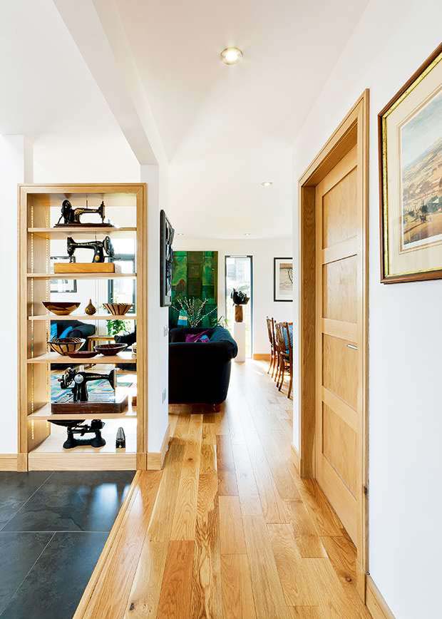 Shelving in the open plan space creates natural 'zones'
