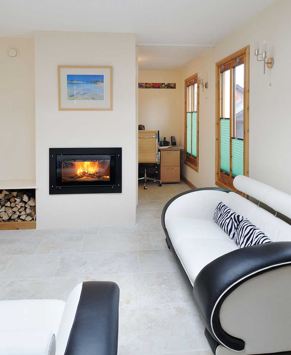 The living room with inset fireplace