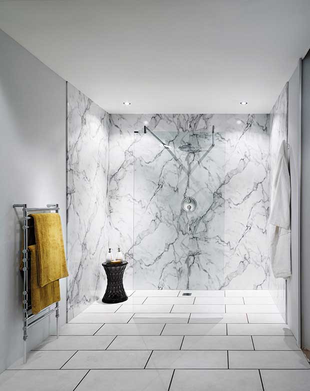 Nuance Laminated Wall Panel in Calacatta Marble