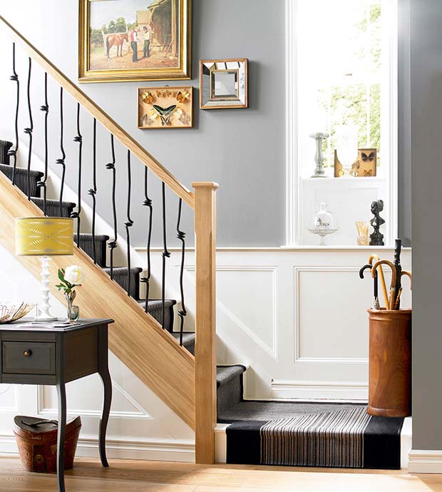 Elementals spiral metal spindles and oak handrail