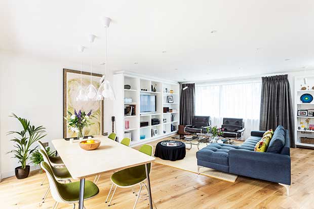 light spacious living area with custom furniture