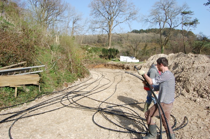 laying the heat collector pipes