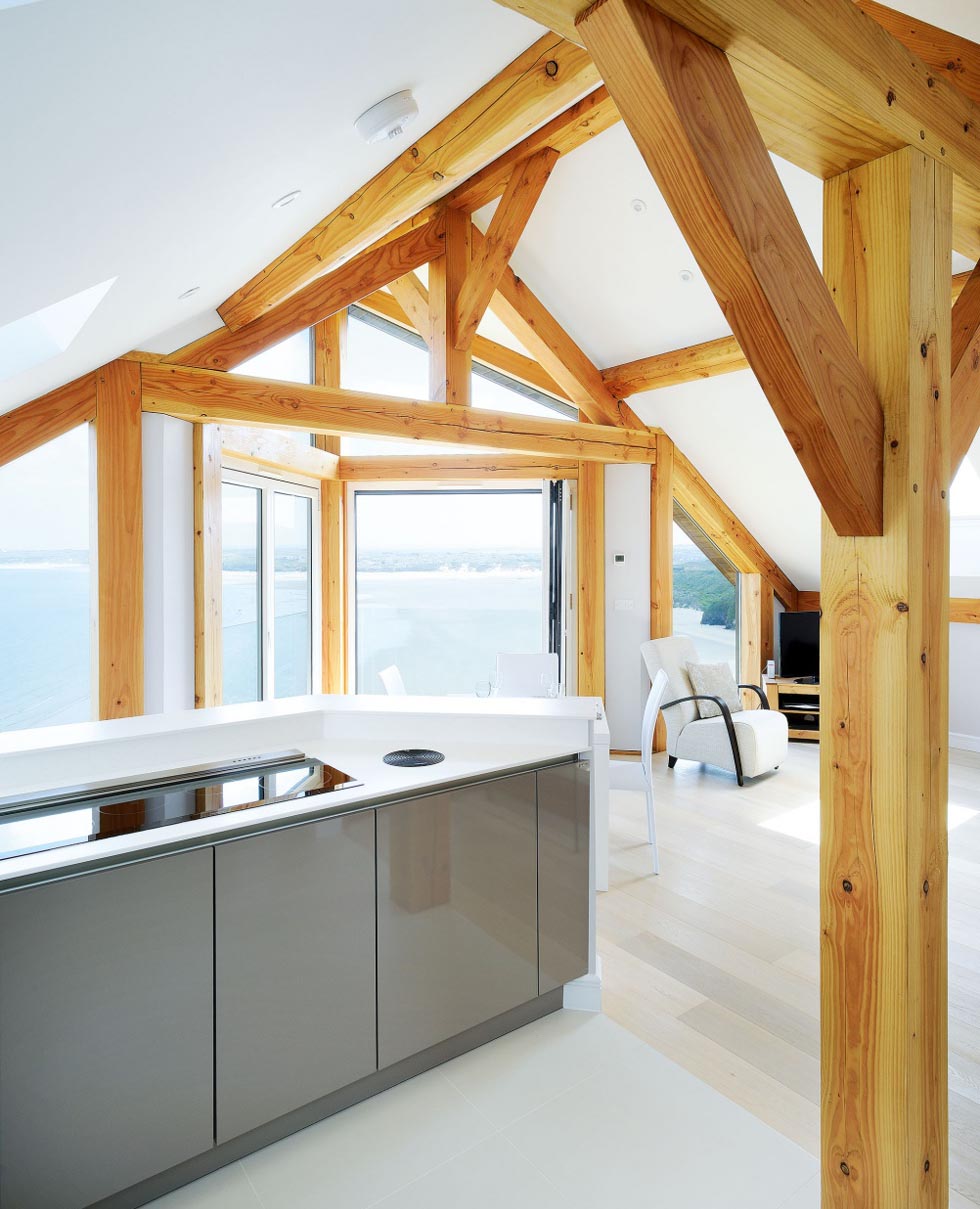 The kitchen/dining/living is positioned on the first floor to make the most of the views