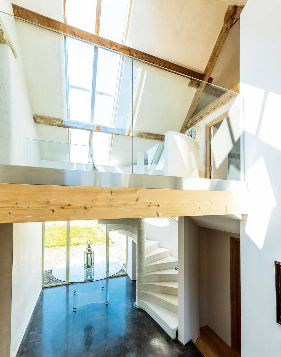 Precast concrete spiral staircase in the hallway