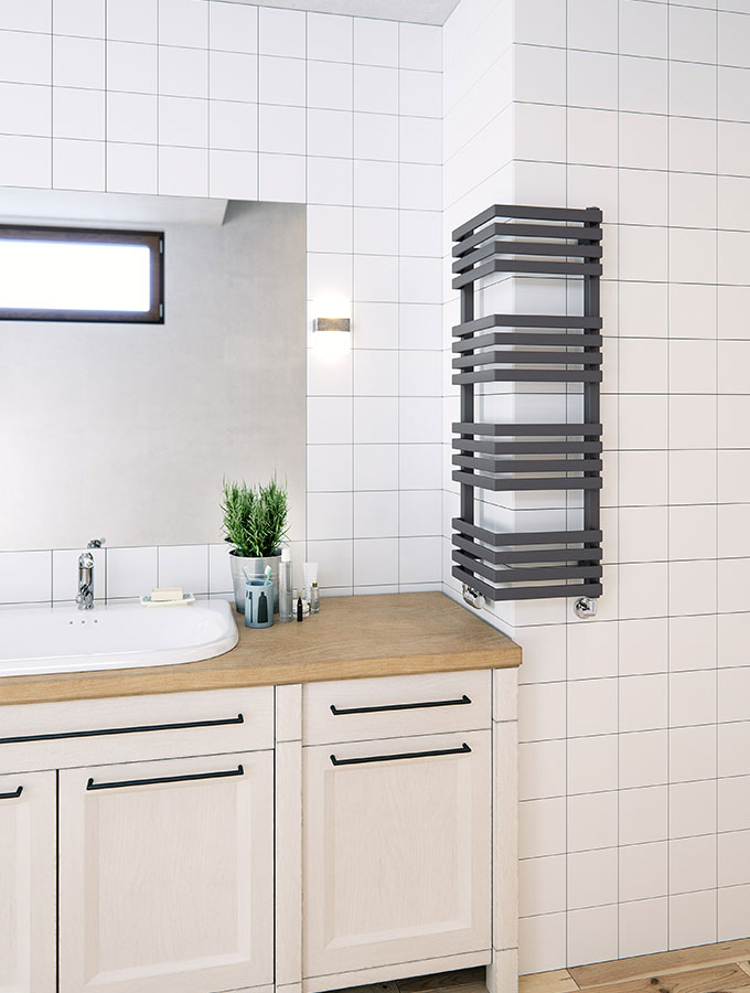 bathroom towel rail in grey on corner