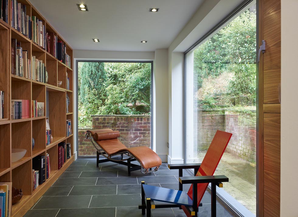 library to the rear of the property with large windows