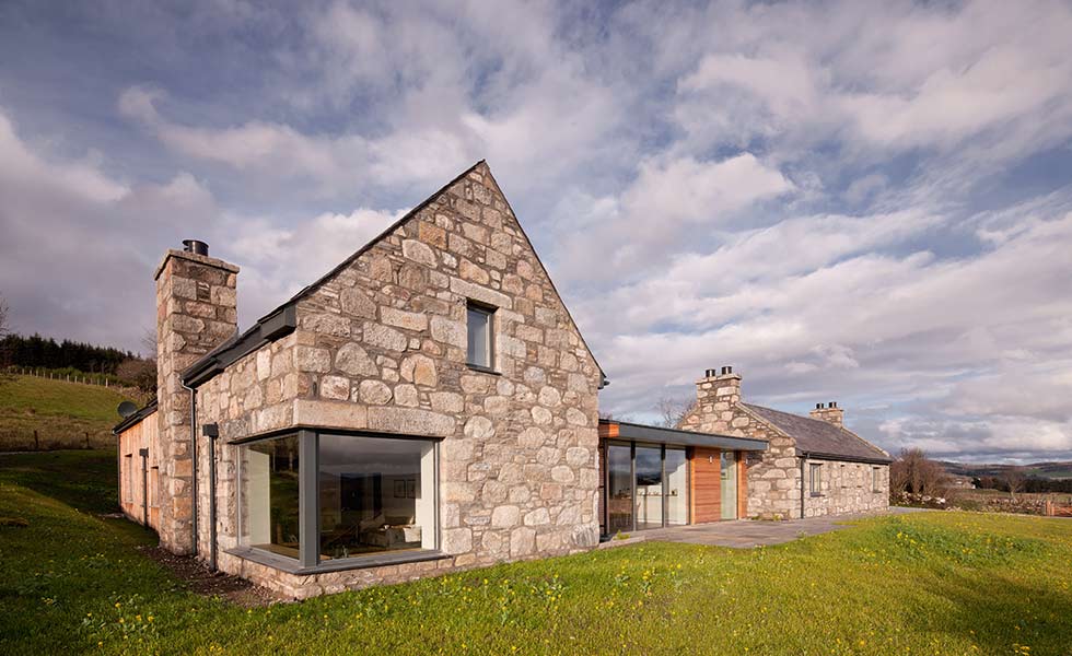 Reclaimed stone on a croft house in Scotland