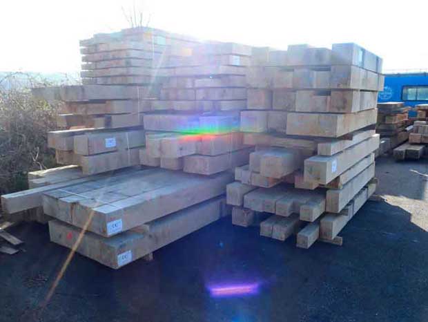 Oak frame timbers in the yard