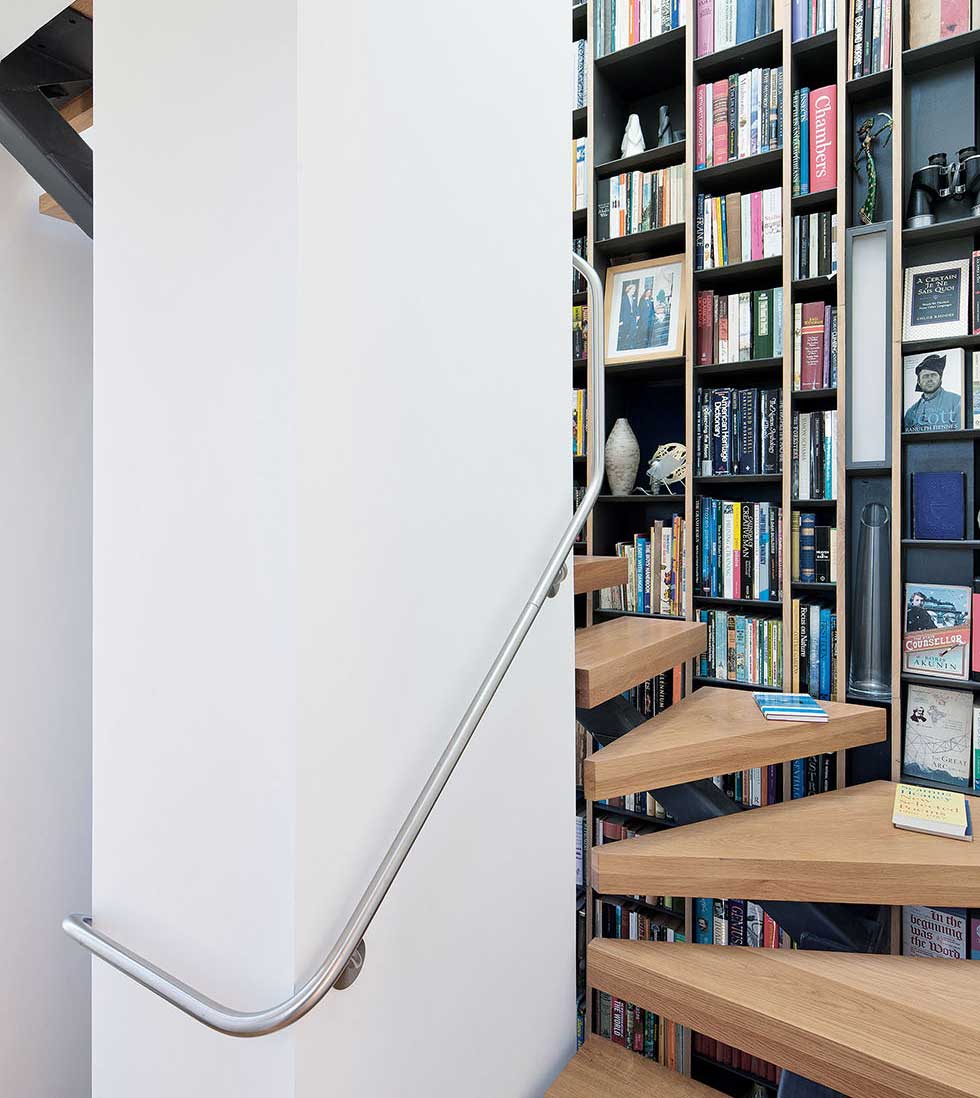 The spiral staircase with built-in storage