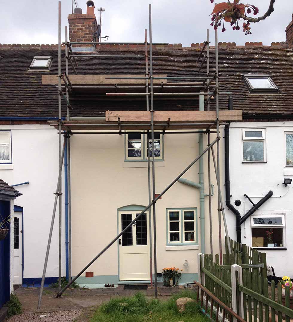 Scaffold around a Victorian terraced home