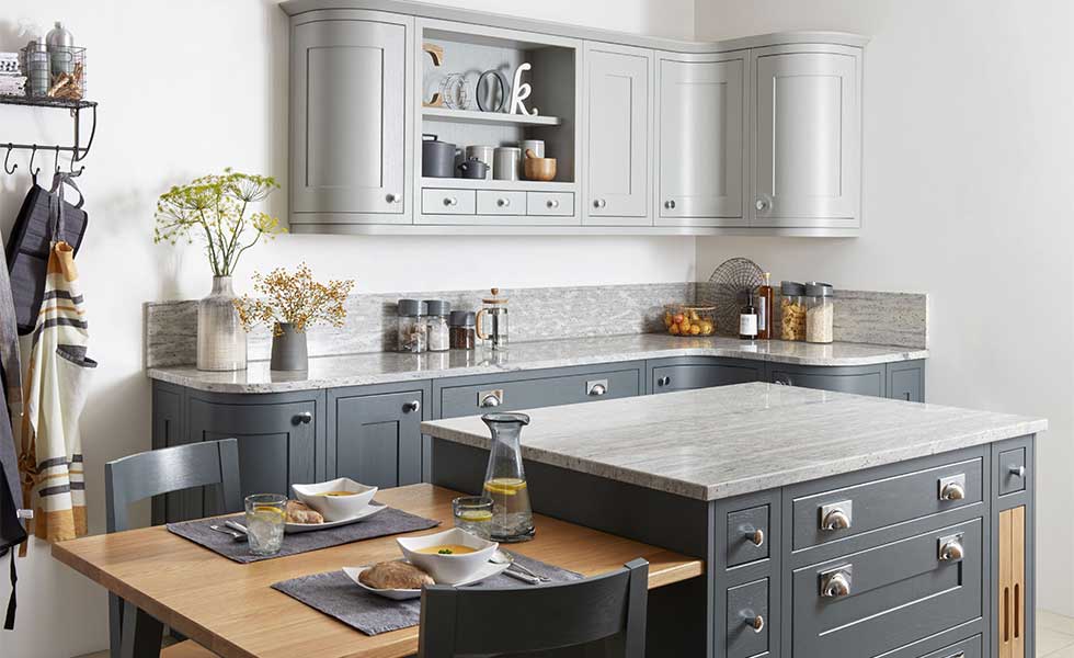 Grey kitchen with dining island