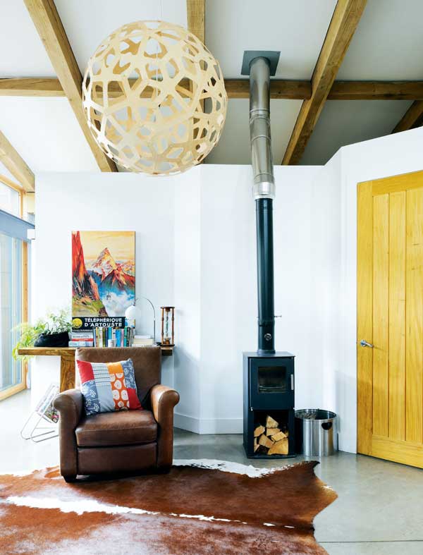 Polished concrete flooring, exposed green oak and steel framework