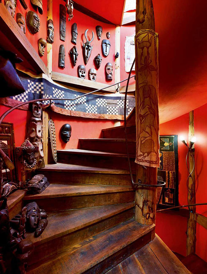 unique staircase with masks
