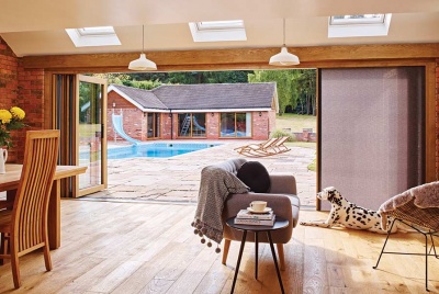 centor Integrated Folding Door with light-filtering shade
