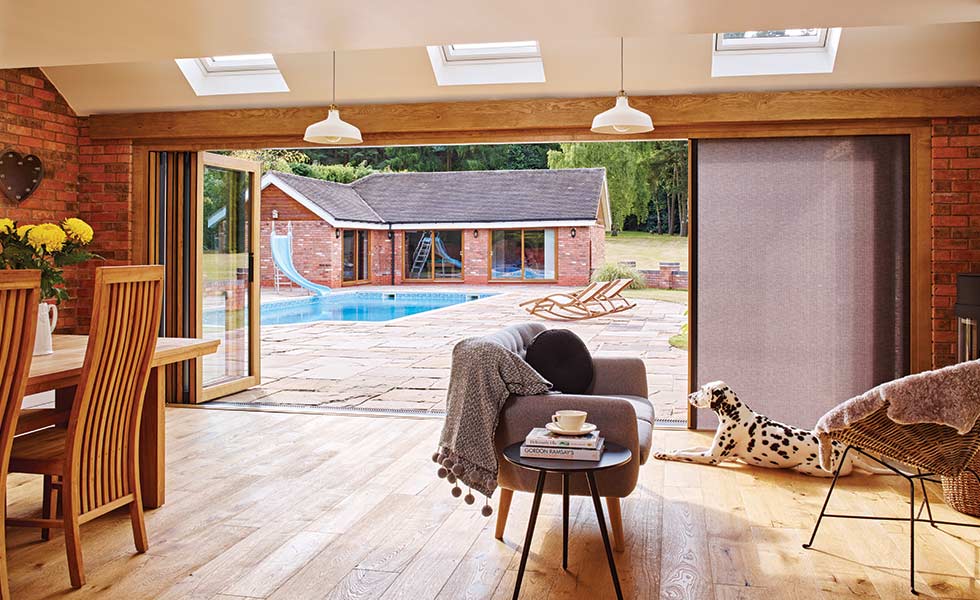 centor Integrated Folding Door with light-filtering shade