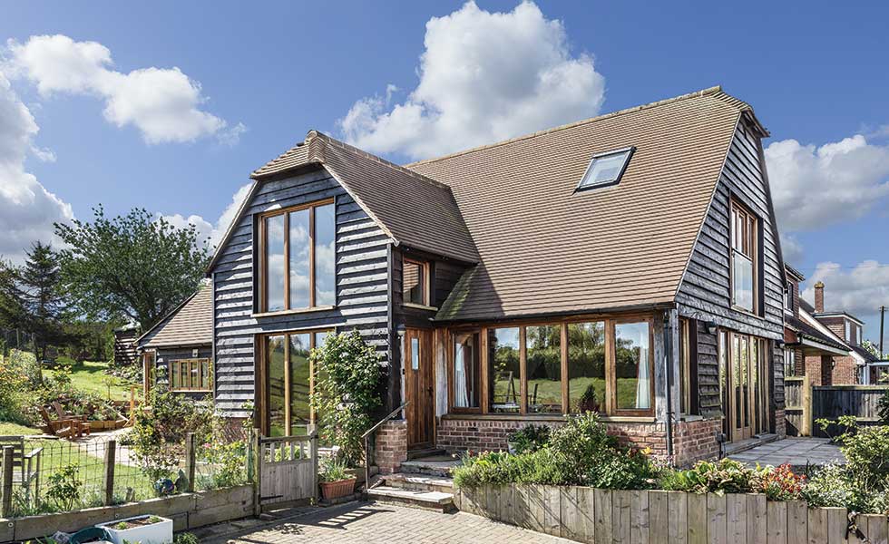 striking oak frame home exterior
