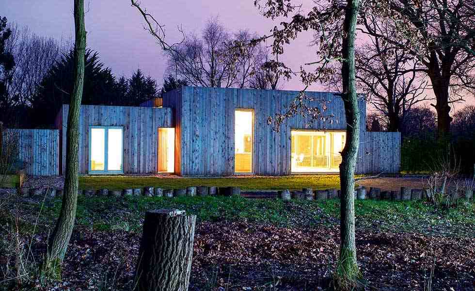 larch clad single storey home exterior