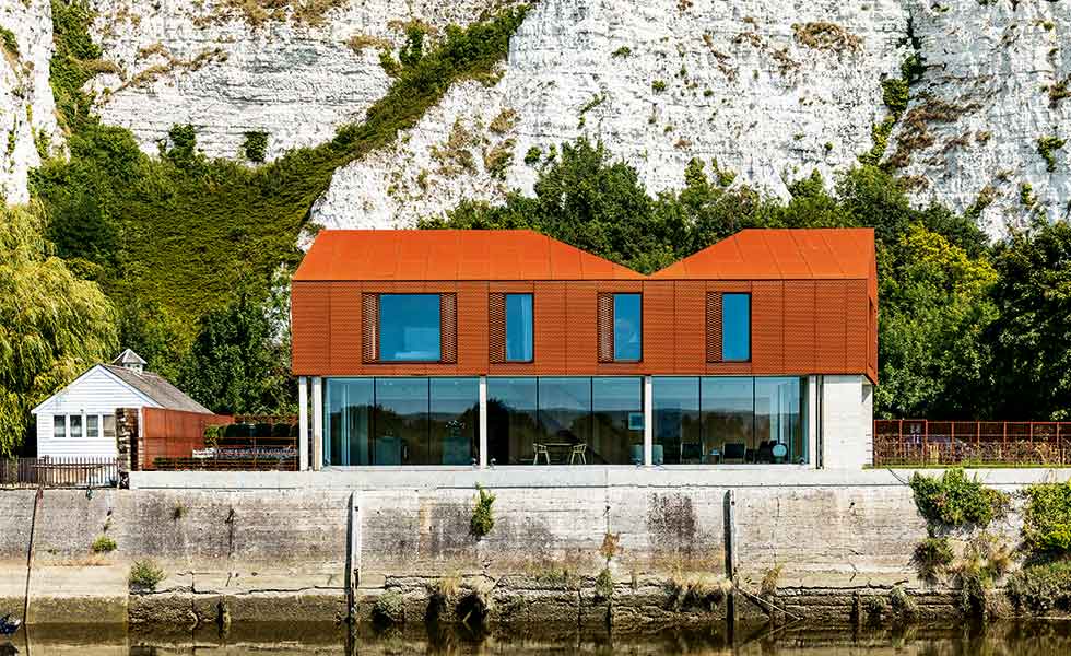 contemporary riverside home exterior