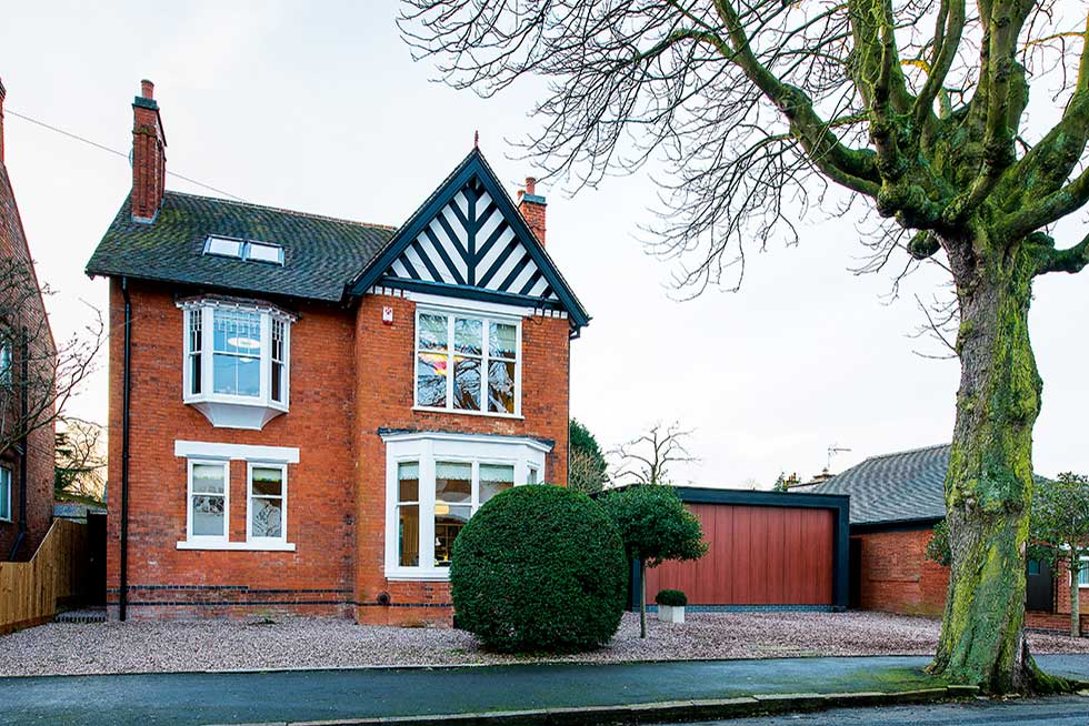 Victorian villa front exterior with garage extension