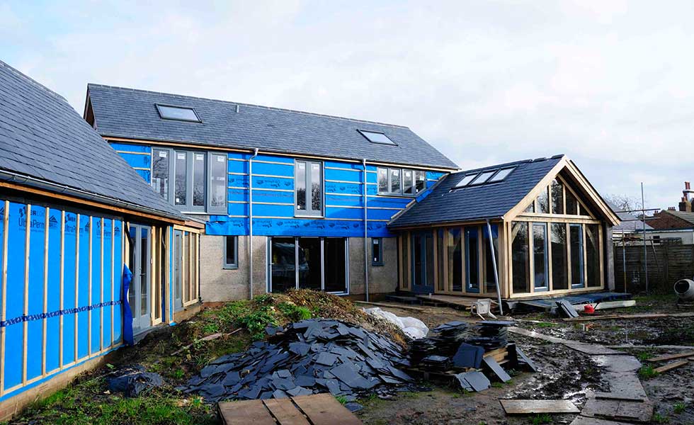 rear glazing of hempcrete oak frame