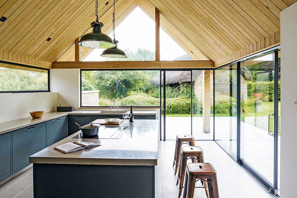 listed cottage extension pitched kitchen space