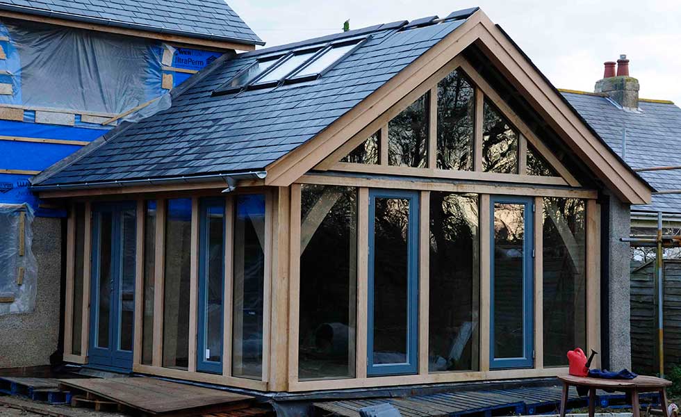 glazed barn style room on oak frame home