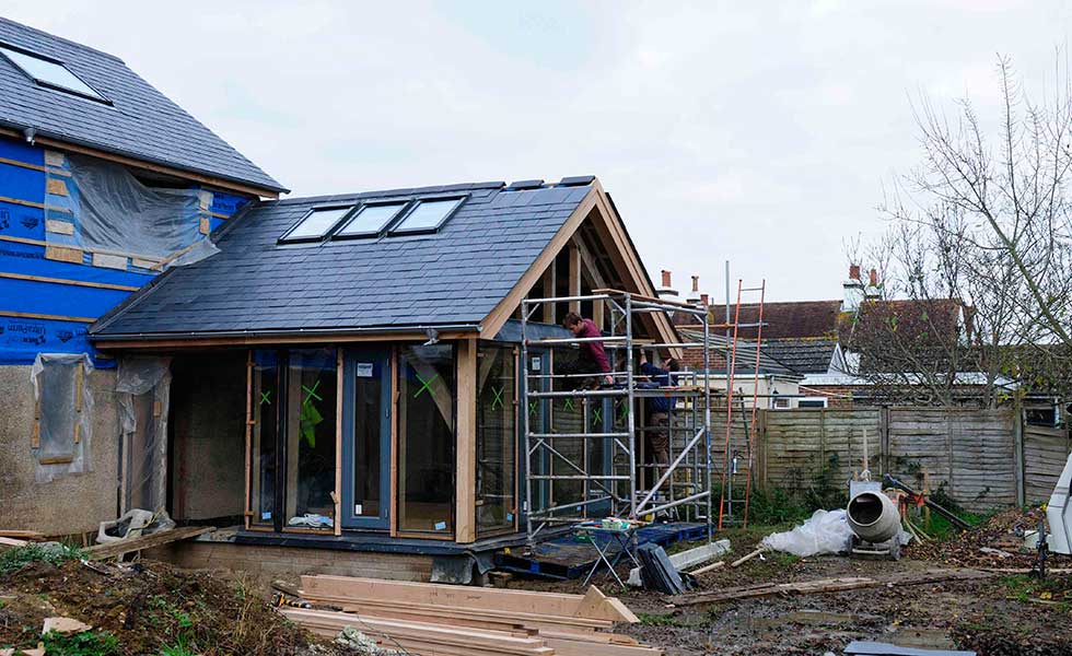 before the oak cover boards went on to the glazing on the oak frame home