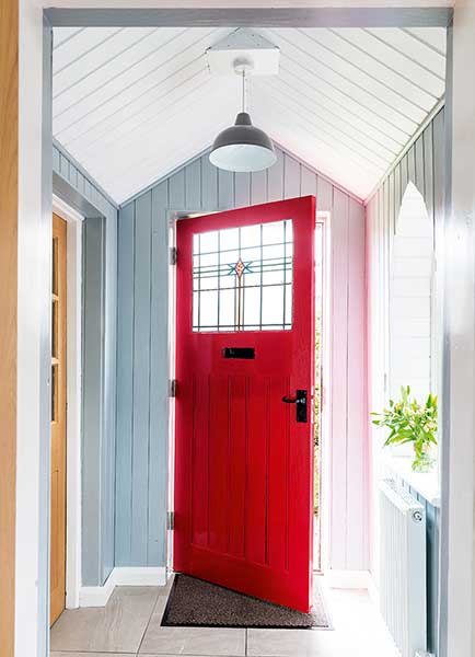 Tin Chapel renovation red front door