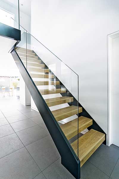 wood metal staircase in modern renovated home extensions