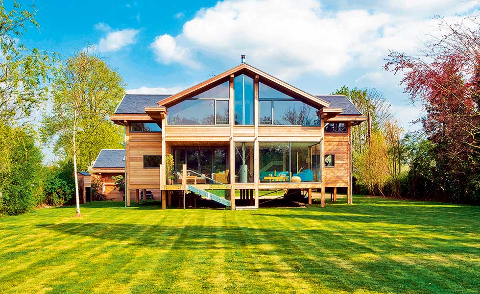 a stilted timber frame home on a flood plain