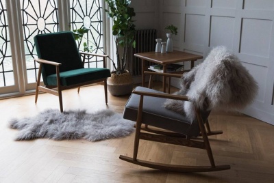 rose & Grey interior design pieces rocking chairs faux fur throw