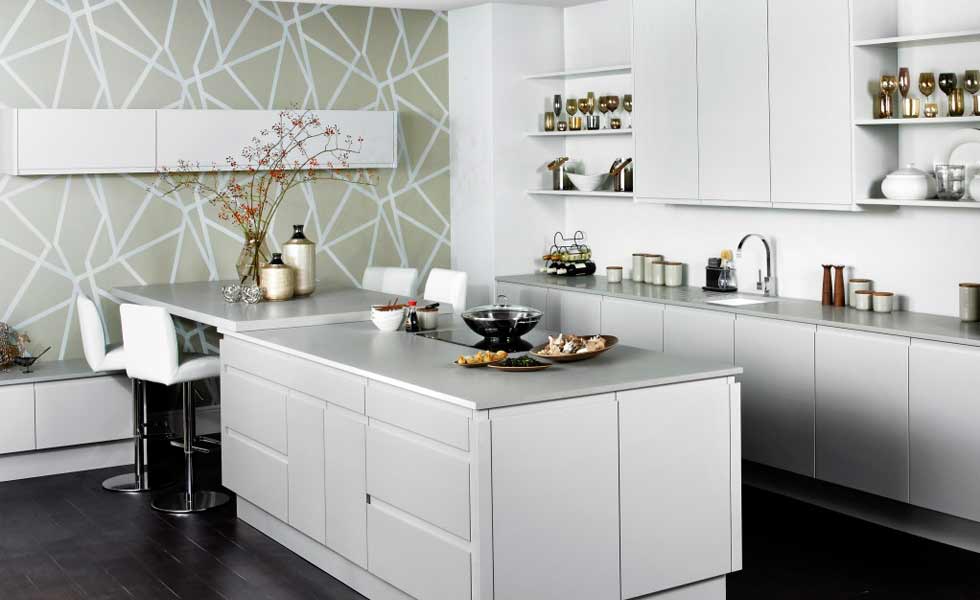 terence ball kitchens contemporary white gloss geometric wallpaper