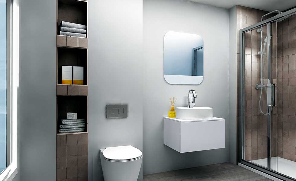 contemporary passivhaus bathroom with alcove storage