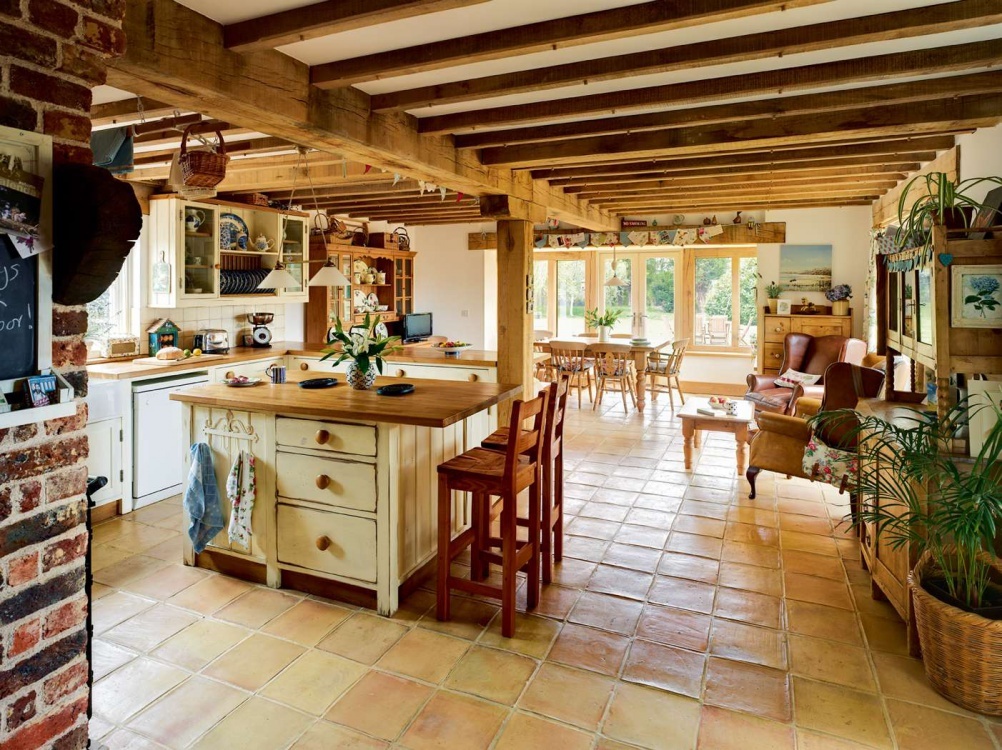 wooden worktops in country kitchen