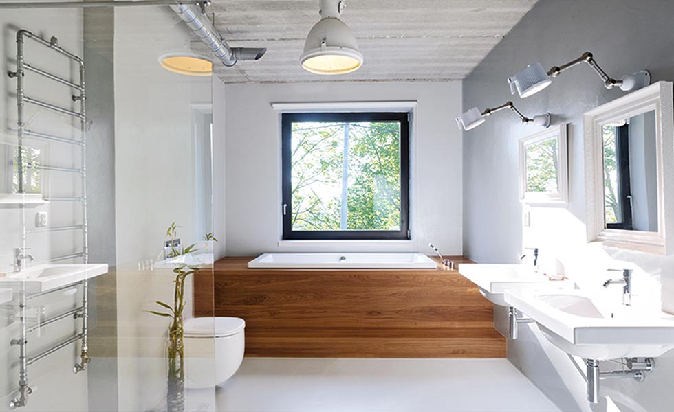 Schueco aluminium windows architectural glazing bathroom