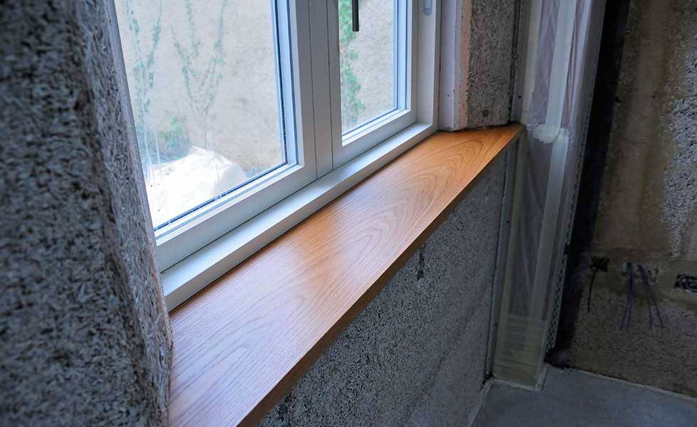 oak window sill of hempcrete home