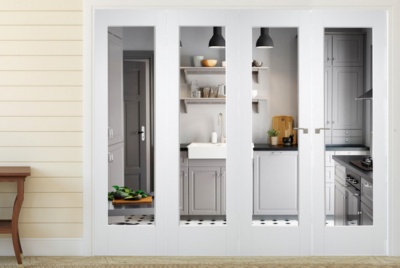 green tree White Primed Shaker 1 Light Clear Glass Bifold System