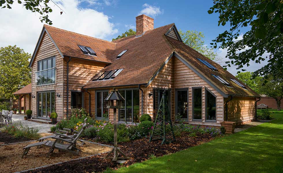 Garden at side of oak frame self build