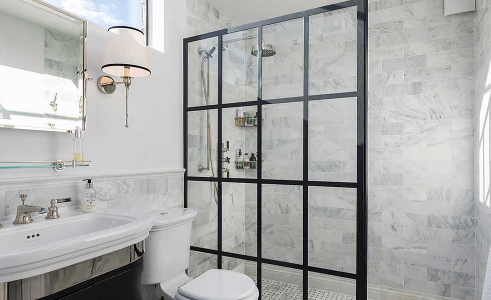 Luxury bathroom with marble walls