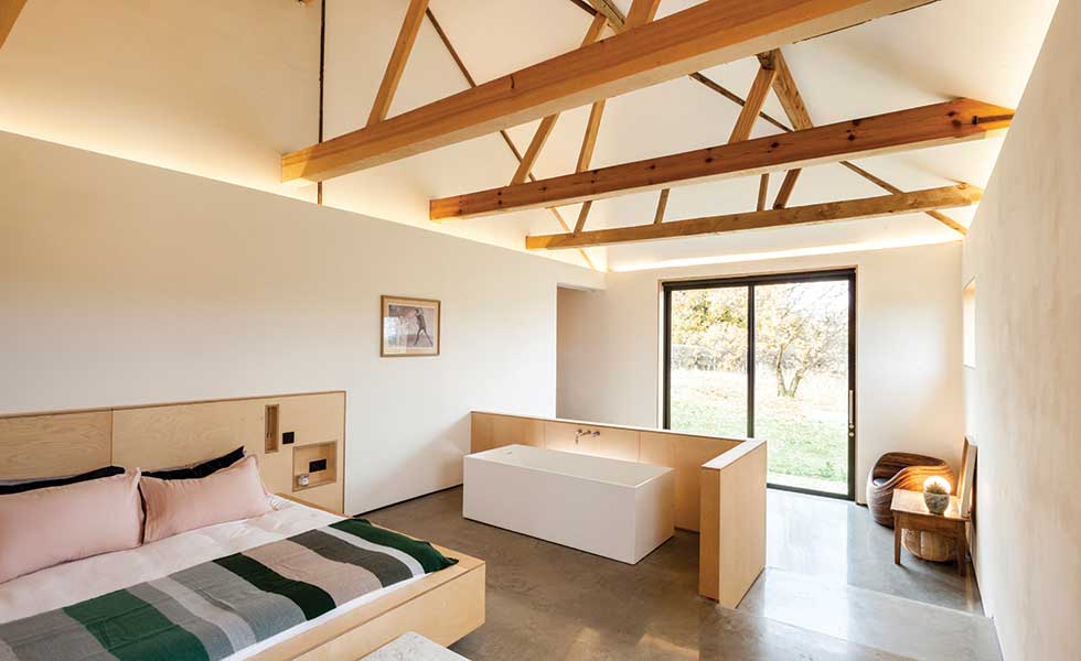 Birch-faced plywood used to create furniture in the bedroom